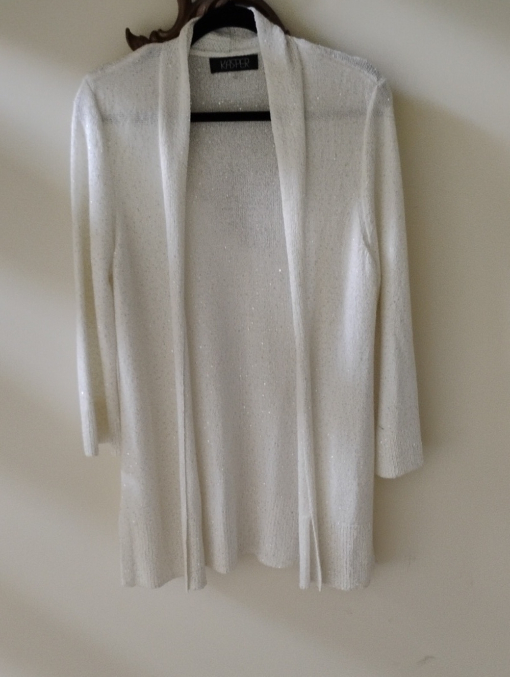 Kasper Sparkle Open-Front White Lightweight Cardigan